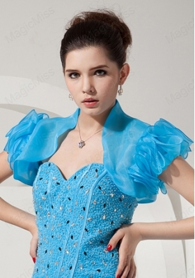 Modest Open Front and Ruffles Quinceanera Jacket in Baby Blue For 2015