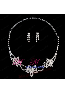 Exquisite Flower Shaped Rhinestone Wedding Jewelry Set Including Necklace And Earrings