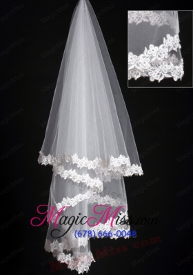 Lace Applique Edge Classical Organza Bridal Veil
