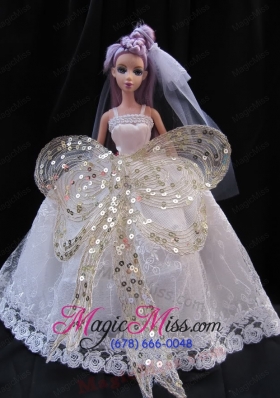 The Most Amazing Straps White Dress with Sequins Made To Fit The Barbie Doll