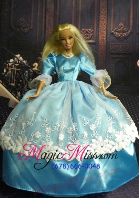 Sweet  Ball Gown Baby Blue and Lace Handmade Dresses Fashion Party Clothes Gown Skirt For Barbie Doll