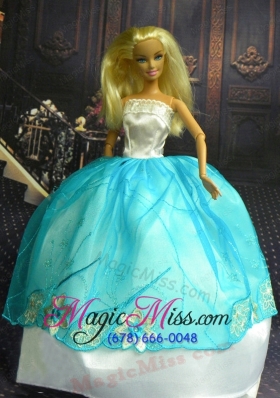 White and Blue Ball Gown Appliques Made to Fit the Barbie Doll