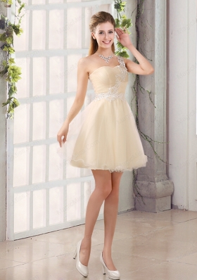 Appliques A Line Mini Length Bridesmaid Dress with One Shoulder 89.34