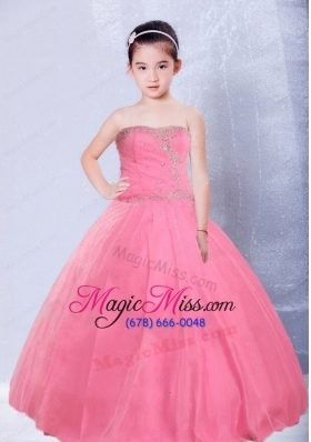 Rose Red Little Girl Pageant Dress with Strapless Ball Gown Ruching