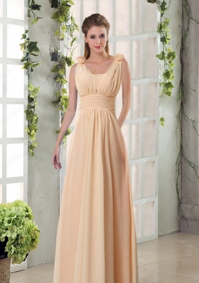 Straps Empire Ruching Hand Made Flowers 2015 Bridesmaid Dresses