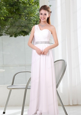 One Shoulder Empire Ruching Sequins White Bridesmaid Dresses