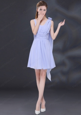 Chiffon Ruching 2015 Lavender Bridesmaid Dress with One Shoulder