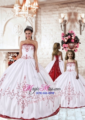 White Strapless Princesita Dress with Red Embroidery for 2015