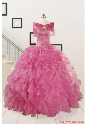 Puffy Sweetheart Pink Quinceanera Dresses with Beading