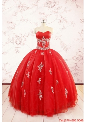 Most Popular Red Puffy Quinceanera Dresses with Appliques