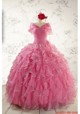 2015 New Style Rose Pink Quinceanera Dresses with  Beading