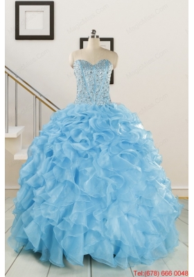 Luxurious Beading Apple Green Quinceanera Dresses for 2015