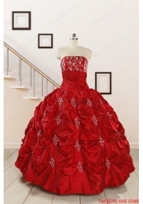 Cheap Appiques Beading Quinceanera Dresses in Red