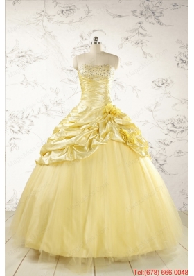 Yellow Sweetheart Ball Gown Quinceanera Dress for 2015