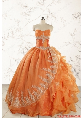 2015 Cheap Appliques Quinceanera Dresses in Orange