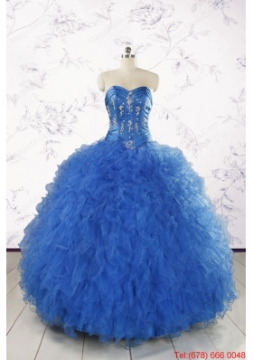 2015 Pretty Royal Blue Quinceanera Dresses with Appliques and Ruffles