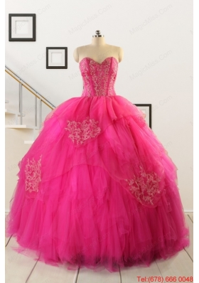 2015 Pretty Appliques Dresses For 15 in Hot Pink