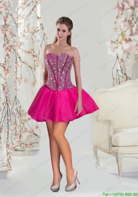 The Brand New Style Beading and Ruffles Fuchsia Dama Dress for 2015