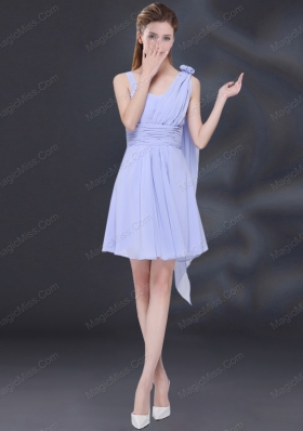 Chiffon Ruching 2015 Lavender Prom Dresses with One Shoulder