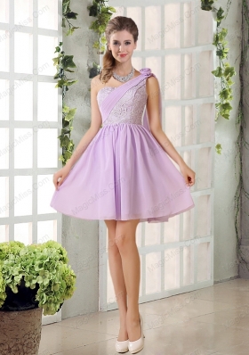 The Most Popular Lilace One Shoulder A line Prom Dresses with Rushing