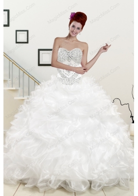 New Style Sweetheart Sweep Train Beading and Ruffles Quinceanera Dress for 2015