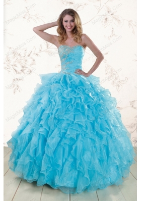 New Style Baby Blue 2015 Prefect Beading and Ruffles Quinceanera Dresses