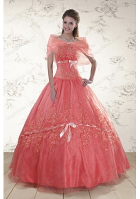 2015 New Style Appliques Sweetheart Sweet 15 Dresses in Watermelon