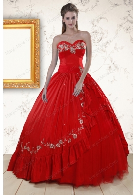 2015 New Style Sweetheart Red Puffy Quinceanera Dresses with Embroidery
