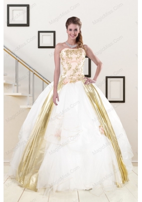 New Style Strapless White 2015 Quinceanera Dresses with Appliques