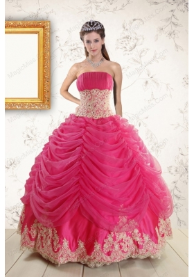 New Style Lace Appliques Hot Pink  Quinceanera Gowns for 2015