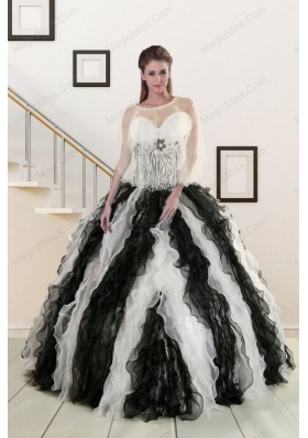 2015 New Style Black and White Quinceanera Dresses with Zebra and Ruffles