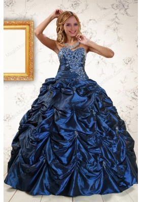 2015 New Style Appliques Navy Blue Quinceanera Dresses with Pick Ups