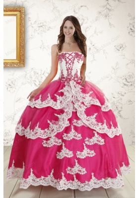 2015 New Style Hot Pink Strapless Quinceanera Dresses with Appliques
