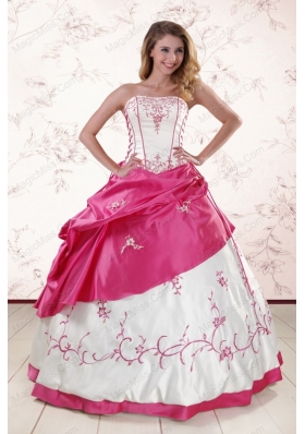 Luxurious Embroidery Sweet 15 Dresses in White and Hot Pink
