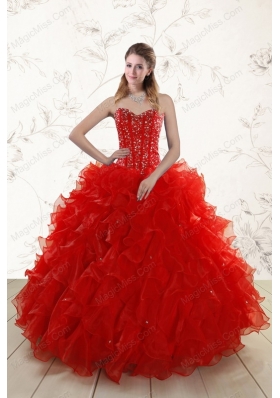 2015 Most Popular Red Quinceanera Dresses with Beading and Ruffles
