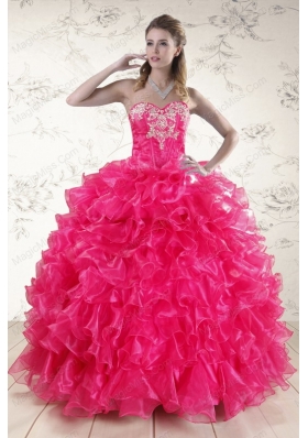 Pretty Hot Pink Sweet 15 Dresses with Appliques and Ruffles