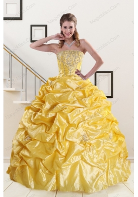 Unique Beading Strapless 2015 Quinceanera Dresses with Sweep Train