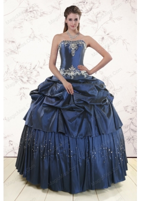 Embroidery and Pick Ups Unique Quinceanera Dress in Navy Blue