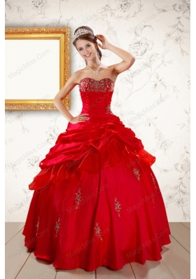 2015 Unique Beading Sweetheart Red Quinceanera Dresses