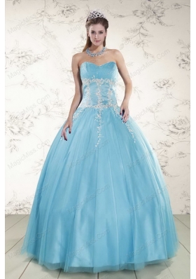 2015 Pretty Aqua Blue Quinceanera Dresses with Beading and Appliques
