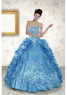 Unique Sweetheart Embroidery Sweet 16 Dress in Blue