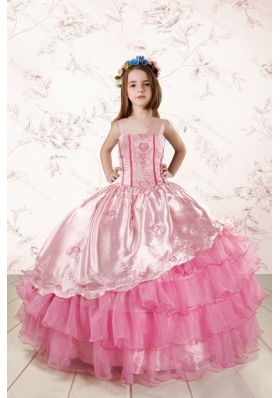 Unique Appliques and Ruffled Layers Little Girl Dress in Baby Pink