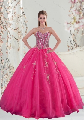 2015 Sweetheart Hot Pink Sequins and Appliques Quinceanera Dresses