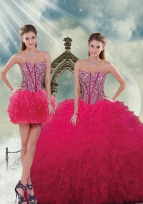 Detachable Fashionable Beading and Ruffles Red Sweet 16 Dresses
