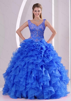 Exquisite Beading and Ruffles Royal Blue Sweet 15 Dresses