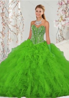 2015 Popular Beading and Ruffles Spring Green Unique Quinceanera Dresses
