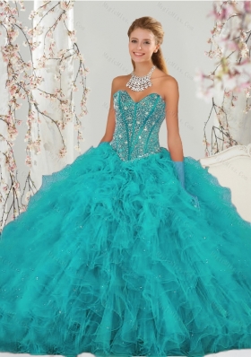 2015 Top Seller Beading and Ruffles Wholesale Quinceanera Dresses in Turquoise