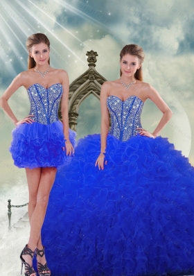 Detachable and Most Popular Royal Blue Quinceanera Dresses with Beading and Ruffles for 2015 Spring