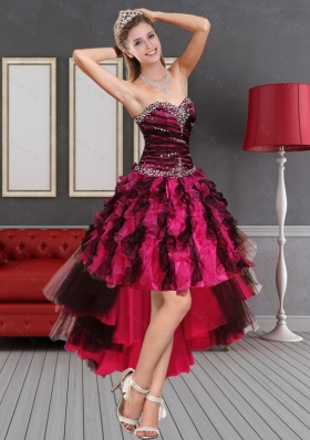 Multi Color High Low Sweetheart Prom Dresses with Beading and Ruffles