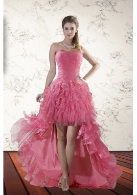 Exclusive Beaded High Low 2015 Prom Dresses with Ruffles